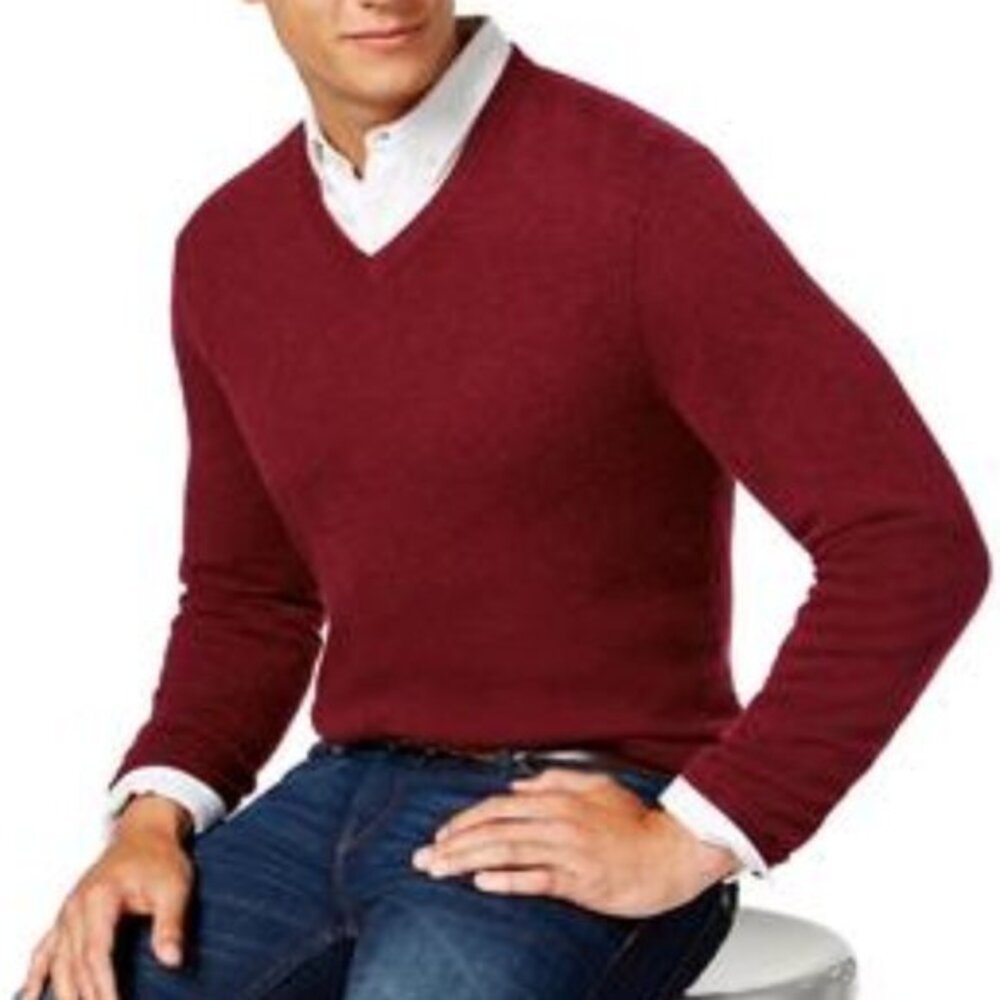 Club Room Cranberry Red Lambswool V Neck Sweater Pullover Large